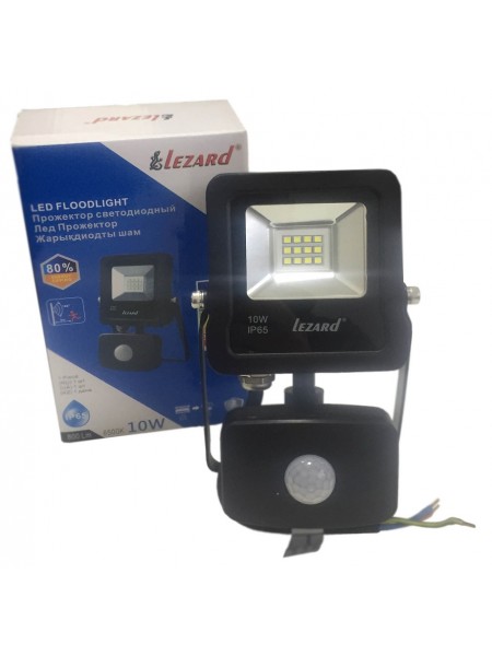 Лед Прожектор з датчиком руху 10Вт, Ал-вий корпус IP65 6500K 800Lm PAL6510S LEZARD