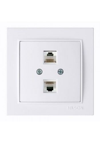 Розетка Nilson Thor біла ком. CAT5e RJ45 2на - (27111046)