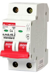 Модульный автоматический выключатель e.mcb.stand.45.2.C4, 2р, 4А, C, 4,5 кА (s002043)