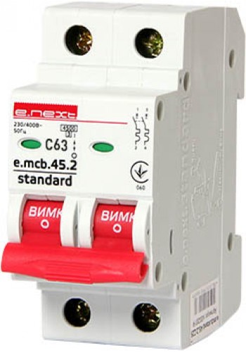 Модульный автоматический выключатель e.mcb.stand.45.2.C63, 2р, 63А, C, 4,5 кА (s002023)