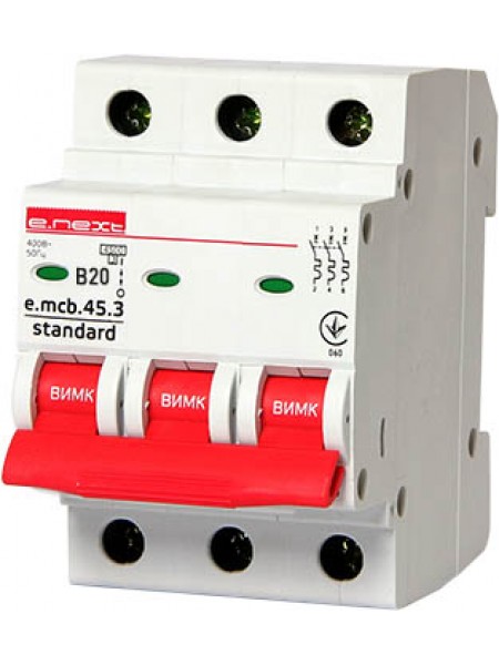 Модульный автоматический выключатель e.mcb.stand.45.3.B20, 3р, 20А, В, 4,5 кА (s001027) Модульный автоматический выключатель e.mcb.stand.45.3.B20, 3р, 20А, В, 4,5 кА (s001027)
