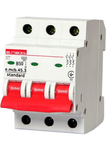 Модульный автоматический выключатель e.mcb.stand.45.3.B50, 3р, 50А, В, 4,5 кА (s001031)