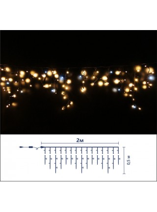 Icicle (бахрома) Flicker / Flash (мерехтіння, флеш) чорний кабель - 90 LED 2.0х0.5м - теплий білий (зефір)