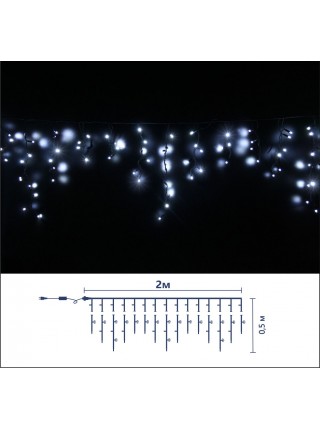 Icicle (бахрома) All Flicker, Flash (повне мерехтіння)  чорний кабель - 90 LED 2.0х0.5м - холодний білий