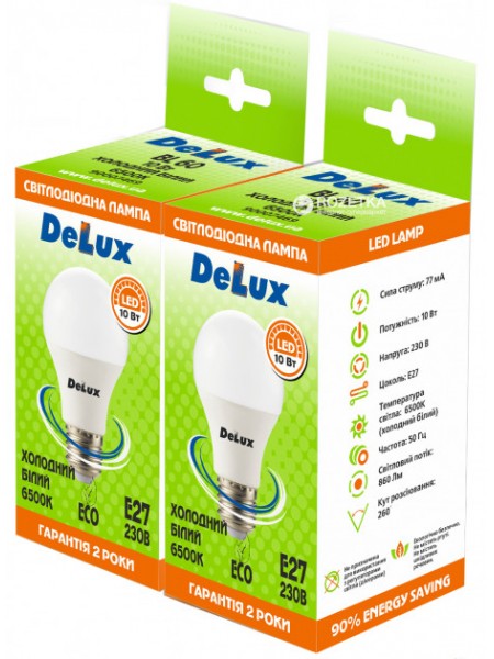 світлодіодна лампа DELUX BL 60 12Вт 6500K 220В E27 (промо 2 шт.) - (90009127) світлодіодна лампа DELUX BL 60 12Вт 6500K 220В E27 (промо 2 шт.) - (90009127)