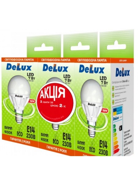 светодиодная лампа DELUX BL50P 7Вт 2700K 220В E27 (промо 3 шт.) - (90005359) светодиодная лампа DELUX BL50P 7Вт 2700K 220В E27 (промо 3 шт.) - (90005359)