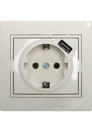 Розетка с/з + USB Mira 701-0303-181 LEZARD кремовая