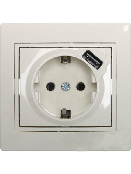 Розетка с/з + USB Mira 701-0303-181 LEZARD кремовая Розетка с/з + USB Mira 701-0303-181 LEZARD кремовая