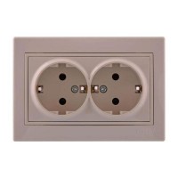 Розетка двойная с/з  Mira 701-0303-127В LEZARD кремовая