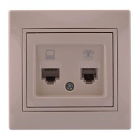 Розетка комп'ютер + телефон Mira 701-0303-143 LEZARD кремова