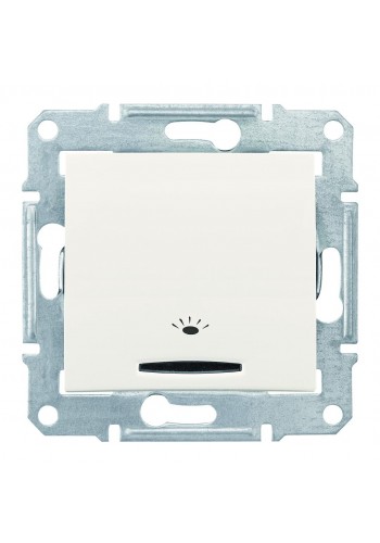 Одноклавишный кнопочный выключатель с символом «свет» и подсветкой (синяяя) 10 A Sedna SDN1800123 слоновая кость